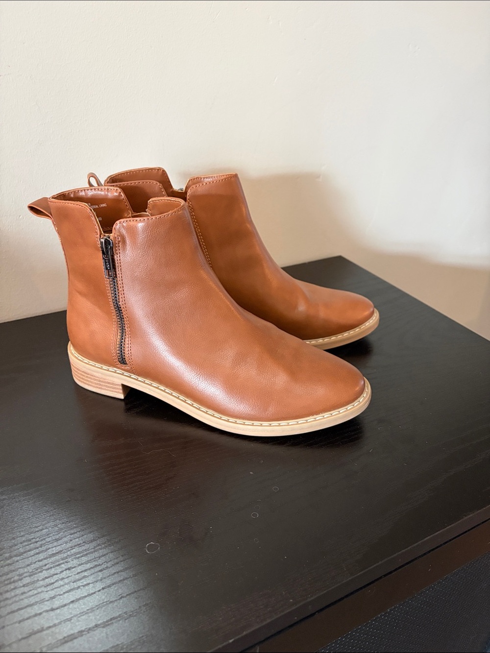 Universal Thread Cognac Leather Side-Zip Ankle Booties